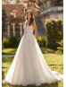 Beaded Ivory Lace Organza Open Back Princess Wedding Dress